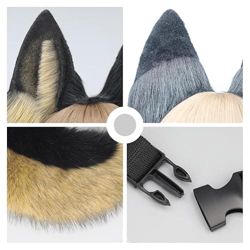 JUNBOON Cat Wolf Fox Tail Faux Fur Ear Headband Set Adult Halloween Xmas Fancy Party Cosplay Costume Gifts thumbnail 3
