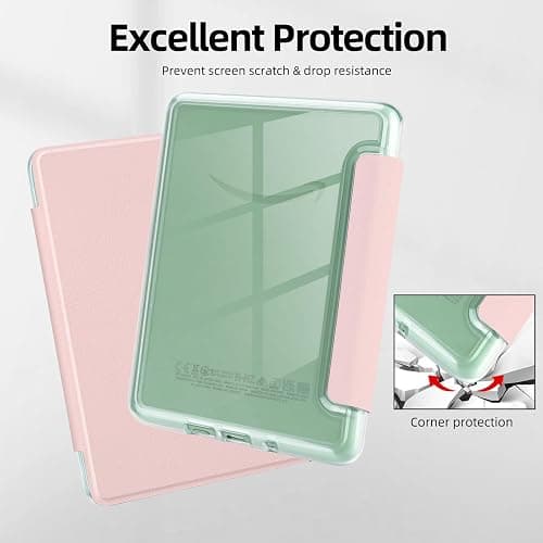 MOROCK Case for All-New Kindle(11th Generation, 2024/2022 Release), Lightweight PU Leather and PC Clear Acrylic Back Cover, Auto Sleep/Wake Case for Kindle 11th Generation 2024/2022, Pink thumbnail 5