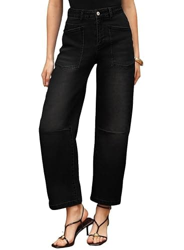 EVALESS Womens Baggy Barrel Jeans High Waisted Wide Leg Boyfriend Denim Ankle Pants thumbnail 4