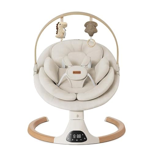 Baby Swings for Infants, Monamii Baby Swing, Infant Swing with 5 Speeds, 10 Lullabies, Electric Swing for Baby, Indoor & Outdoor Use (Beige) - Image 1