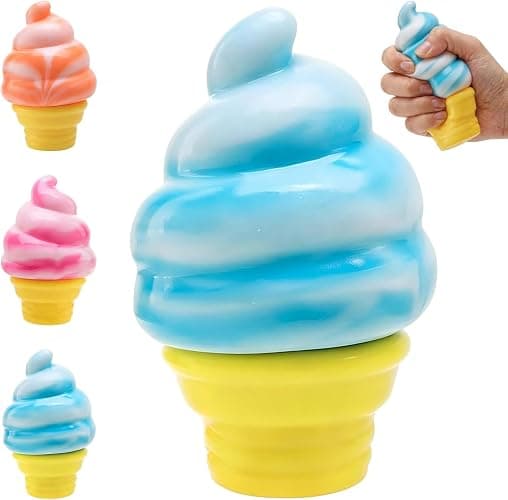 Ice Cream Squeeze Squishy, Ice Cream Cone Squishy, Slow Rise Sensory Fidget Toy for Party Favors (Sky-Blue) - Image 1
