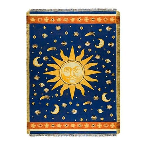Erke Moon and Sun Throw Blanket Celestial Chair Recliner Cover Bed Spread Hippie Room Decor, Double Sided Cotton Woven Sofa Couch Furniture Aesthetic Witchy Throws - 50" X 70", Yellow/Blue thumbnail 7