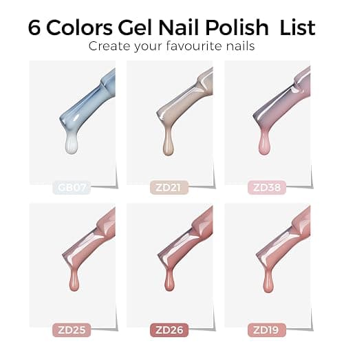 TOMICCA Jelly Gel Nail Polish Set, 6 Colors Milky White Nude Brown Pink Translucent Gel Polish, Soak Off UV/LED Long Lasting Natural Gel Varnish for DIY Home Salon Manicure Nail Art thumbnail 2