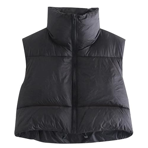 Hixiaohe Women's Winter Crop Vest Puffer Lightweight Stand Collar Padded Vest Zip Up Sleeveless Jacket - Image 1