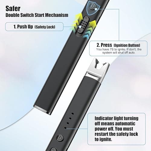 LcFun 2 Pack Black Candle Lighter Electric USB Rechargeable Plasma Arc Lighter with Safety Lock, Windproof Flameless Long Lighters for Candle, Grill, BBQ, Camping, Gas Stoves thumbnail 5