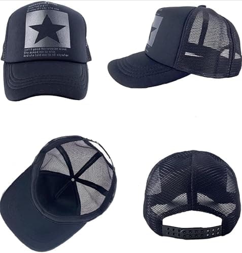 Baseball Cap Pentagram Print Unisex Trucker Hat Mesh Breathable Lightweight Snapback Casual Star Baseball Cap Unisex. Black thumbnail 2
