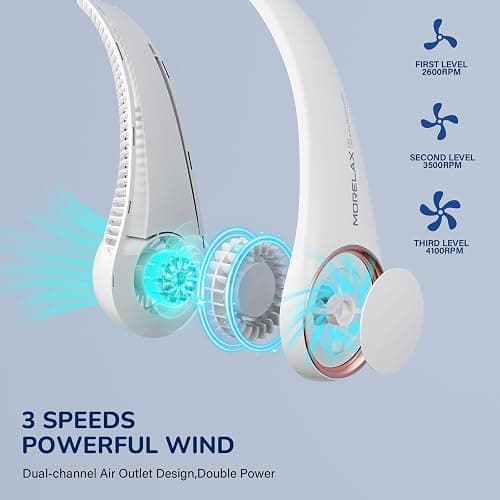 Portable Neck Fan Rechargeable, Personal Neck Cooling Fan, Hands Free Bladeless Fan, Ultra Quiet, 3 Speeds Adjustable Strong Wind, 4000 mAh Battery Operated, Gifts for Men Women Mom Dad, Small thumbnail 3