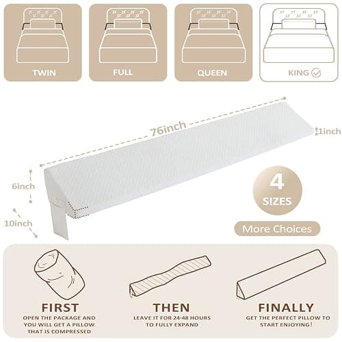 Homemate King Size（76"x10"x6"） Bed Wedge Pillow for Headboard - Bed Gap Filler(0-8") - Triangle Bloster Pillow Wedge - White thumbnail 2