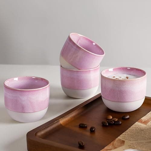 INGOFIN Ceramic Espresso Cup Set - Espresso Cup Set for Coffee and Tea, Espresso Shot Mug, Espresso Mug for Home, Kitchen and Restaurant, Microwave & Freezer Safe, Pack of 4, Pink thumbnail 2