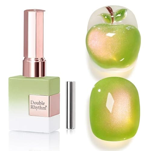 Double Rhythm 0.5 OZ Cat Eye Gel Polish with Magnet 15ML Holographic Glitter Shimmer Translucent Jelly Color Magnetic Nail Polish Salon DIY at Home (Green Pink-MC1214) - Image 1