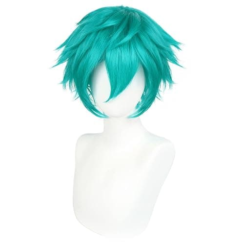 ANOGOL Hair Cap + Short Teal Green Men's Cosplay Turquoise Wig for Cosplay Men Teal Bluish Green Wigs for Halloween Christmas Event Costume Party thumbnail 2