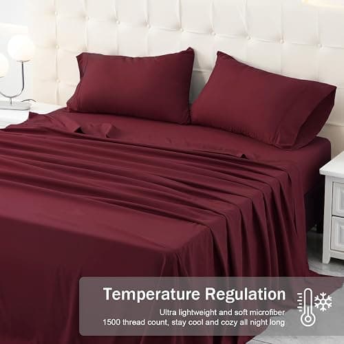 MICORAL Full Bed Sheets Set, Soft Breathable Bedding Sheet Set, Sheets Set with 16" Deep Pocket Design (4 Pieces, Full, Wine Red) thumbnail 2