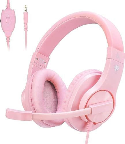 DIWUER Gaming Headset for Xbox One, PS4, PS5, Nintendo Switch, Bass Surround and Noise Cancelling 3.5mm Over Ear Headphones with Mic for Laptop PC Smartphones, Pink - Image 1