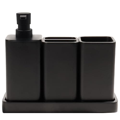 YMXYJM Bathroom Accessories Set, 4 Pcs Bathroom Accessory Set, Soap Dispenser, Toothbrush Holder, Qtip Holder Set, Bathroom Sets Complete, Bathroom Sink Set for Modern Home,Matte Black - Image 1
