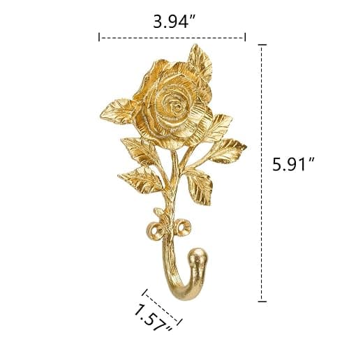 SOFFEE DESIGN 2pcs Golden Single Hooks 3D Flower Retro Ornate Style for Room Wall Mounted Decoration, Coat Hat Scarf Hanging Entry Heavy Duty Hooks, Home Decor thumbnail 3