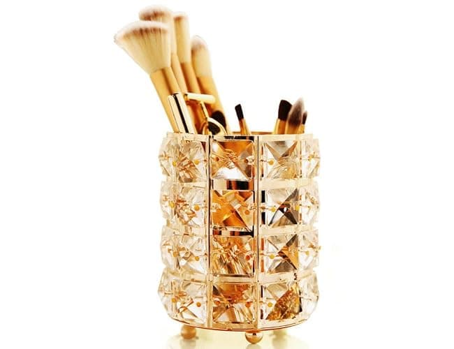 JOSALINAS Golden Crystal Makeup Brushes Holder Organizer for Cosmetics Comb Brushes, Eyebrow Pen Pencil Storage Case Container, Golden thumbnail 2