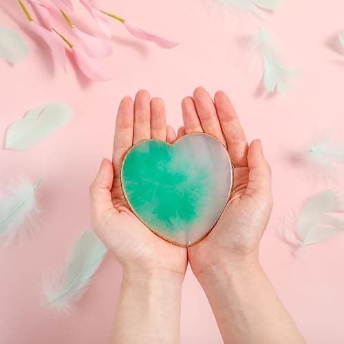 Sibba Resin Nail Art Palette Nail Mixing Palette Polish Color Mixing Plate Golden Edge Nail Holder Display Board Heart Shape Cosmetic Mixing Tools (Green) thumbnail 6