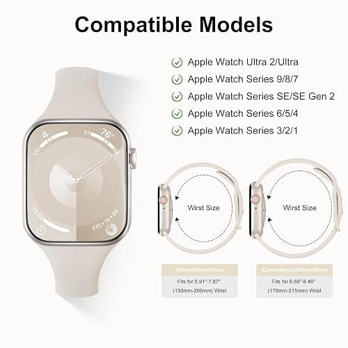 6 Pack Thin Bands Compatible with Apple Watch Band 38mm 40mm 41mm 42mm 44mm 45mm 46mm 49mm Women Men, Sport Silicone Strap Slim Wristband for iWatch Series 11 10 9 8 SE 7 6 5 4 3 2 1 Ultra thumbnail 2