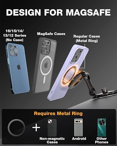Smolink Tesla Phone Mount, All Metal Strong Magnet Magnetic Phone Holder for Car Dashborad and Tesla Model 3/Y/S/X, Foldable Hidden for MagSafe Car Mount Fit for iPhone All Phones, Black thumbnail 3
