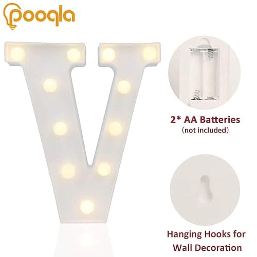 Pooqla LED Marquee Letter Lights Sign, Light Up Alphabet Letter for Home Party Wedding Decoration V thumbnail 3