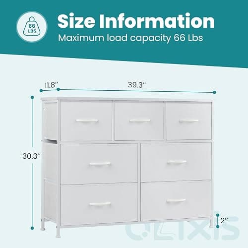 OLIXIS 7 Drawer Fabric Dresser, Storage Tower for Bedroom and Closet | White Easy-Pull Bins for Closet Organizers, Chest of Drawers with Sturdy Steel Frame & Wooden Top for Living Room, Entryway thumbnail 6