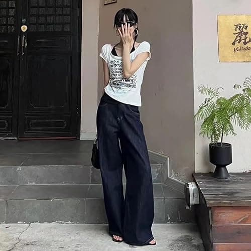 Emo Grunge Shirts Women 2000s Graphic Baby Tees Fake Two Piece Short Sleeve Vintage Y2k Crop Top Goth Alt Clothes thumbnail 7