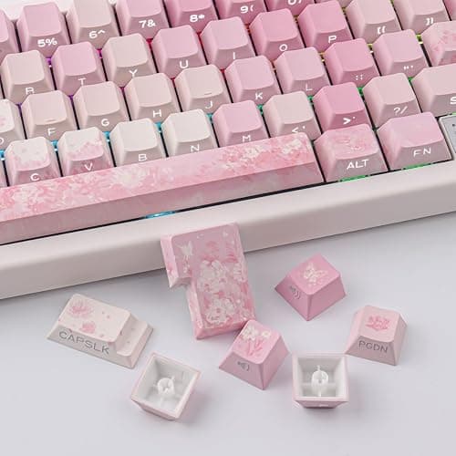 Tsungup Keycaps Cherry Blossom Tie-Dye Keycap Set-Custom PBT Pink Keycaps | Sakura Gradient Side Print, 131 Keys DoubleShot Key caps Cherry Profile Keyboard Key caps for Mechanical Keyboards thumbnail 4