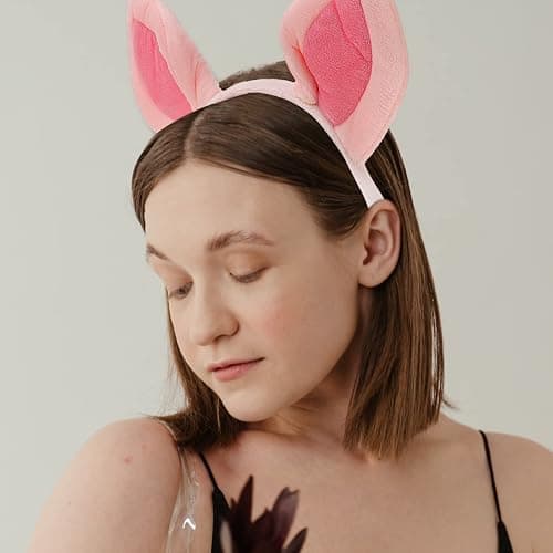 Beaupretty Pig Ear Headpiece Halloween Animal Cosplay Headwear Plush Animal Headband for Women Girls Wash Face Pink thumbnail 3