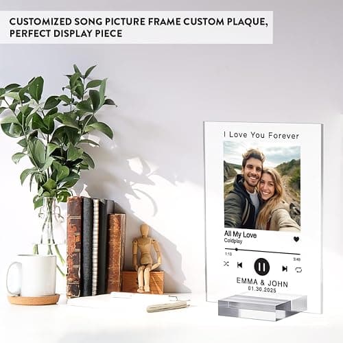 Andaz Press Personalized Custom Song Plaque With Picture, Song Picture Frame Custom Music Plaque Glass Acrylic Customized Music Photo Frame with stand, Customized Gifts for Boyfriend Bf Girlfriend Gf thumbnail 6