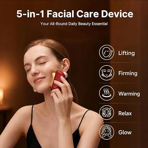 ZDEER GS5 Brass Heated Electric Gua Sha Facial Sculpting Tool with Vibration, Women's Facial Massager, LED Red Light Therapy for Neck & Face, Skin Firming Device, Premium Birthday Gift for Women, Red | Brass Heated Electric Gua Sha Facial Sculpting Tool with Vibration thumbnail 6