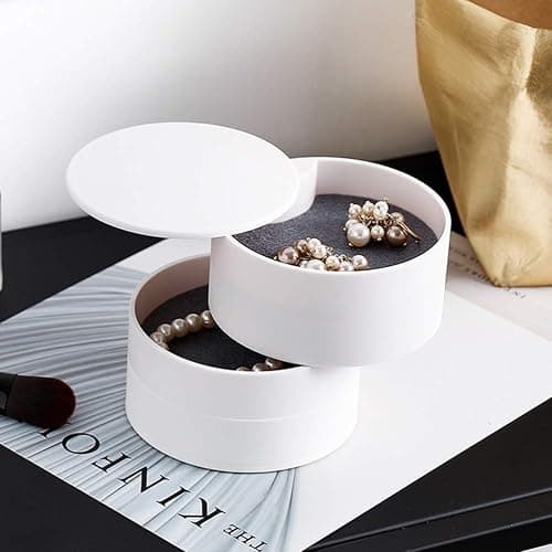 BUYGOO Jewelry Organizer Rotating Storage Box Jewelry Storage Box 4-Layer Round Jewellery Storage Organiser 360 Degree Rotating Portable Jewelry Accessory Storage box for Earrings Necklaces Rings thumbnail 2