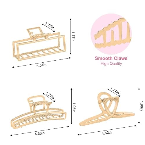 LUKACY 6 Pack Large Metal Hair Claw Clips - 4 Inch Big gold hair clips,Perfect Jaw hair clamps for Women and Thinner,Thick hair styling,Strong Hold Hair,Fashion Hair Accessories (Style 1) thumbnail 4