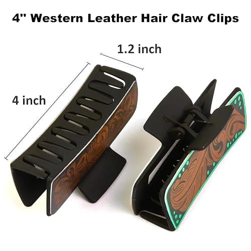 Tobeffect Hair Clips for Women, 4" Western Large Leather Claw Clips for Thick Long Hair, Aesthetic Cowgirl Stuff Gift for Women Girls, Strong Hold Hair Clips - 3 Count thumbnail 4