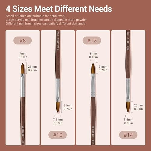 Modelones Kolinsky Sable Acrylic Nail Art Brush Red Wood Pen Nail Brush for Acrylic Powder Molding Drawing Professional Manicure Pens (14#) thumbnail 5