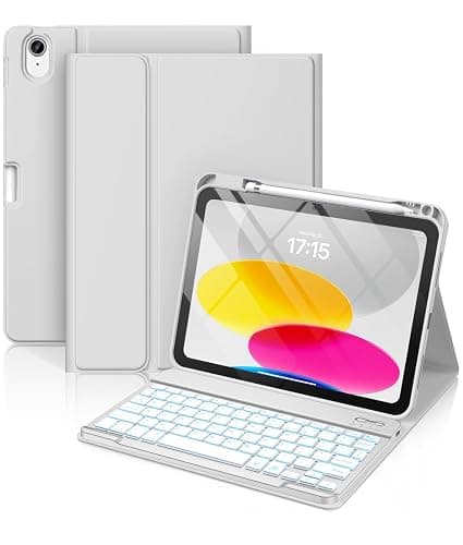 Hamile for iPad 11th 10th Generation Case with Keyboard - 7 Colors Backlit Wireless Detachable Folio Keyboard Cover with Pencil Holder for iPad A16 11-inch 2025 10th Gen 10.9 Inch 2022 (Light Gray) - Image 1