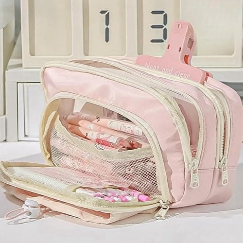 Vobomo Pencil Case Big Capacity Pen Holder Large Opening Pencil Pouch Box Cute Aesthetic Drawstring Pen Case (Strawberry Pink) thumbnail 2