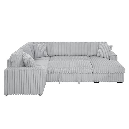 KEIKI 122" Pull-Out Sofa Bed, Sleeper Pull Out Sectional Couch, Oversized U Shape Sleeper Sofa Bed with Storage Chaise, USB Ports for Apartment Living Room, Gray thumbnail 5