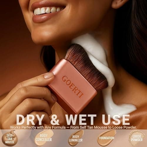GOERTI Professional Body Makeup Brush for Blending Liquid Foundation Self Tanner Vegan Face Kabuki Brush for Body Self Tan Bronzer Shimmer Glow Concealers Cream Powder High Density Body Brush thumbnail 5
