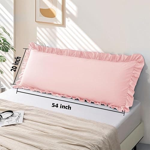 Sewdudely Ruffle Body Pillow Pillowcase, Pink, 20''x54'' 1 Piece | Microfiber,Envelope Closure, Ruffle Design, Cute Soft Breathable, Non Shrinking thumbnail 2