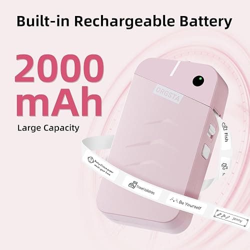 ORGSTA Label Maker, S001 Portable Bluetooth Label Maker Machine with Tape, Thermal Label Printer for Home, Office, School Organization, Wireless Mini Labeler Machine, Pink thumbnail 6