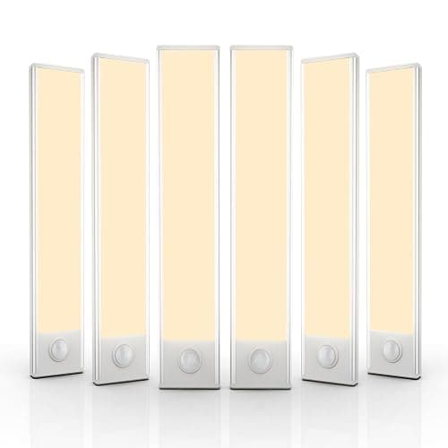 6 Pack Under Cabinet Lighting, 32 LED Rechargeable Motion Sensor Light Indoor, Battery Operated Stick On Magnetic Closet Lights, Wireless Under Counter Lights for Kitchen, Stairs, Warm light 8 in - Image 1