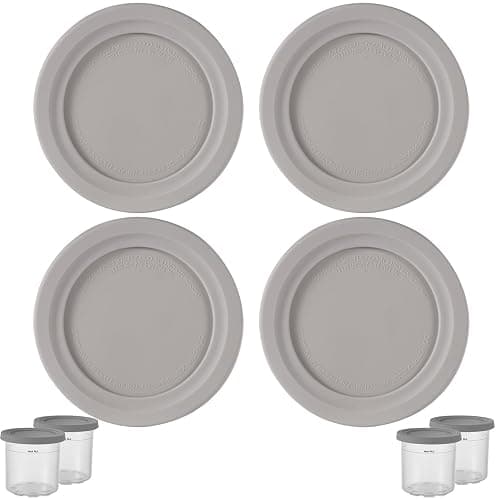 4pcs Lids for Ice Cream Cups, Diameter 4.53in Silicone Round Container Can Cover Accessories Food Storage Lid Replacement Part for Ninja Creami NC301 NC300 NC299AMZ Series Ice Cream Maker(Grey) - Image 1