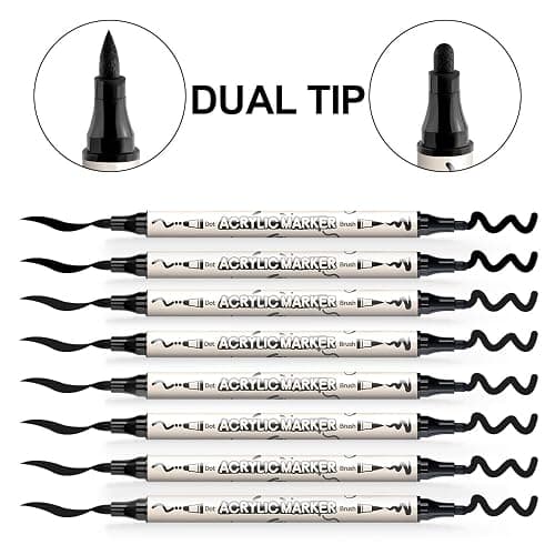 TRANSON 8 Pack Black Brush and Bold Dual-tip Acrylic Paint Marker for DIY Glass Canvas Wood Leather Ceramic Rock Painting thumbnail 4
