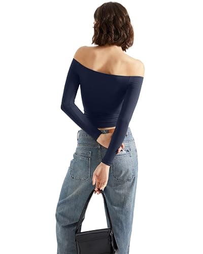 SUUKSESS Women Off Shoulder Double Lined Long Sleeve Shirts Basic Going Out Tops thumbnail 5
