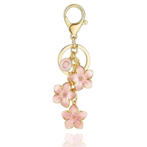 XGALBLA White/Pink/Black Big Cute Flower Initial Letter Keychain for Women, Flower Bag Charms Enameled Keychain Handbag Purse - Image 1