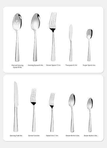 Silverware Set for 8, 45 Piece Stainless Steel Kitchen Utensils Cutlery Set | Gift Package for Wedding Housewarming, Heavy-Duty Steak Knife Fork and Spoon, Dishwasher Safe, Ergonomic Design, Flatware Set thumbnail 7
