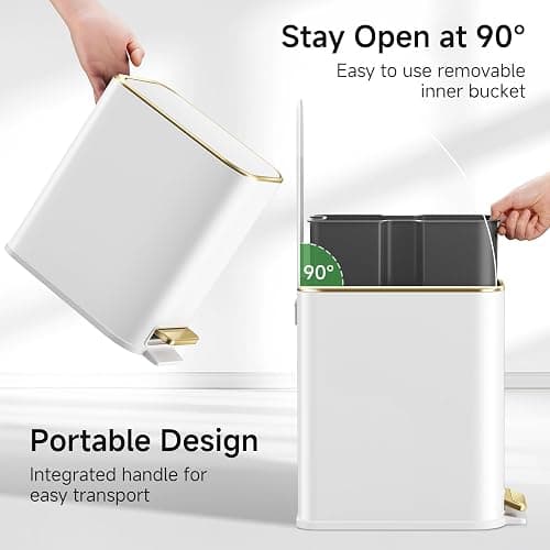 TIPGO Small Bathroom Trash Can with Lid, 5 Liters / 1.3 Gal, White | Foot Pedal, Soft Close Lid, Removable Inner Bucket, Slim Stainless Steel Waste Basket for Bedroom, Office, Kitchen thumbnail 5