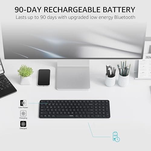 Rapoo E9350L Rechargeable Wireless Keyboard, Support 4 Devices, Ultra-Slim with Indicator Light, Quiet, 90-Day Battery Life, Full Size Keyboard with Numeric Keypad for Windows/Mac/Linux/Chrome, Black - Black - E9350L (99-Key, Rechargeable) thumbnail 7