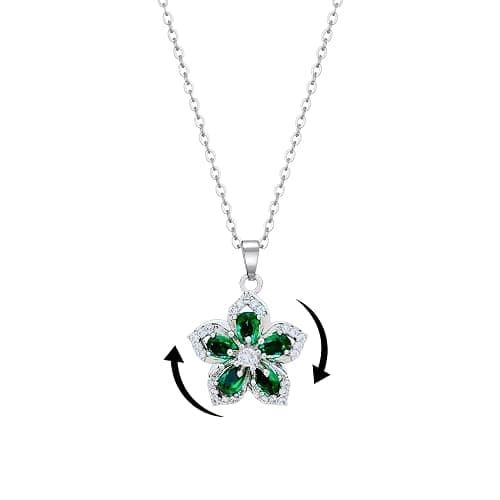 KONPJE Necklace for Women Gold Flower Fidget Necklace Rotatable Crystal Silver Blossom Pendant Necklaces Adjustable Spinning Fidget Necklaces Redbud Flower Choker Funny Gift Jewelry - Image 1