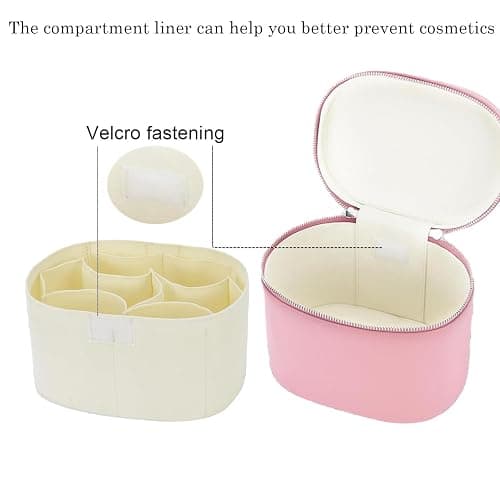IEMIEBOAMGNOY Leather Make Up Bags With Compartments, Pink Travel Cosmetic Bags for Women, Parallel Makeup Travel Bags Organizer Equipped With a Detachable Divider thumbnail 6